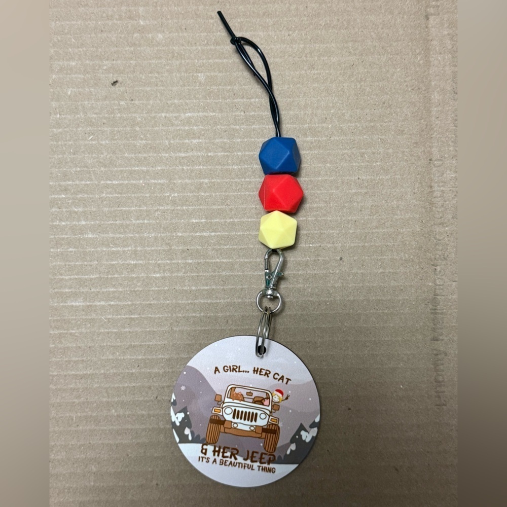 Keychain A GIRL HER CAT & HER JEEP IT'S A BEAUTIFUL THING Crazy Cat Lady
